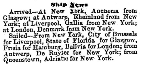 Ship arrivals and departures January 1882